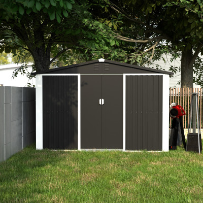 Металевий хозблок-сарай з двосхилим дахом DS-03. колір темно-сірий - PANTONE 10C