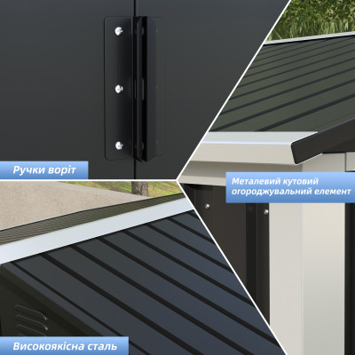 Металевий хозблок-сарай з двосхилим дахом DS-03. колір темно-сірий - PANTONE 10C