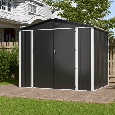 Металевий хозблок-сарай DS-03 CUSTOMIZED з двосхилим дахом (темно-сірий, PANTONE 10C)