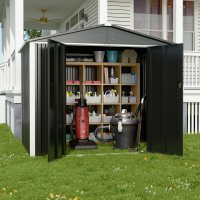 Металевий хозблок-сарай з двосхилим дахом DS-03 CUSTOMIZED. колір темно-сірий - PANTONE 10C