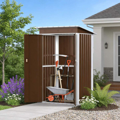 Металевий госпблок-сарай з двосхилим дахом SS-03. колір коричневий