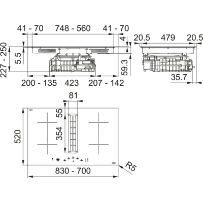 Плита с интегрированной витяжкой FRANKE Smart 2Gether FSM 7072 4RC R HI + фильтр (340.0731.893)
