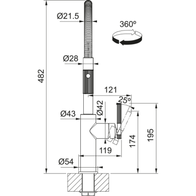 Змеишувач FRANKE Maris Stripes Semi Pro, гнучный вилив, Чорний матовий (115.0747.678)