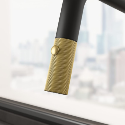 Змішувач FRANKE Maris Stripes U, поворотный витяжний, Bi-Matte Black/Gold (115.0747.676)