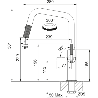 Змеишувач FRANKE Maris Stripes U, поворотный витяжний, черный матовый (115.0747.675)