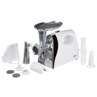 М'ясорубка Ardesto, 1800Вт, 2кг/хв, 3 решітки, насадка для ковбас, кеббе, томатів, пластик, біло-сріблястий