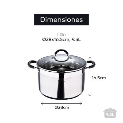 Каструля висока з кришкою Bergner MasterPro Foodies collection, 9,5 л (BGMP-1506-BK)