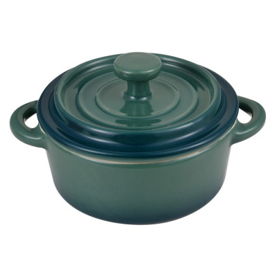 Набір керамічних міні-каструль з кришками Bergner Excalibur, зелений, круглий, 2 шт (BG-13366-GR)