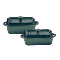 Набор керамических мини-кастрюлей с крышками Bergner Excalibur, зеленый, прямоугольные, 2 шт (BG-13363-GR)