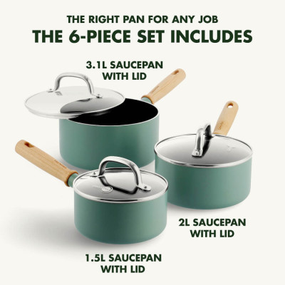 Набір ковшів з кришками GreenPan Mayflower, 16/18/20 см, 1,5/2/3,1 л з керамічним покриттям (CC001595-001)
