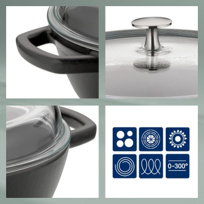 Сотейник чугунный с крышкой KELA Calido, 28 см, черный (12466)