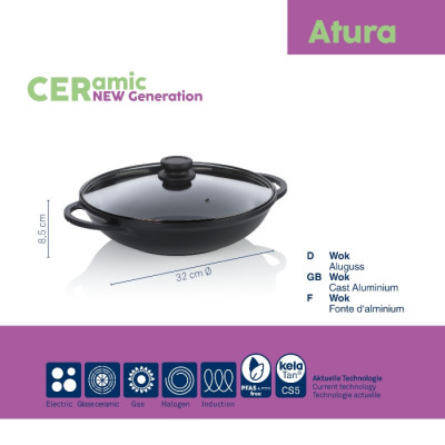 Сковорода вок з кришкою та двома ручками KELA Atura, 32 см, 4 л (15174)