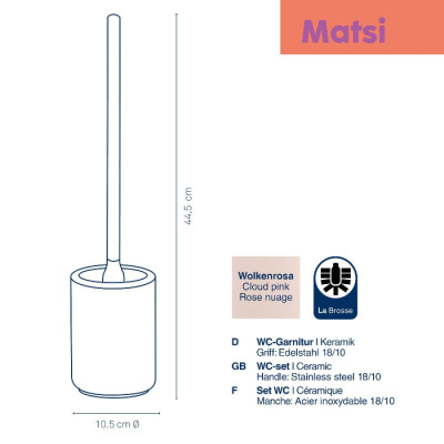 Ершик для унитаза KELA Matsi, светло-розовый, 44.5х10.5 см (23716)