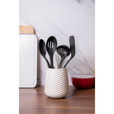 Набір кухонного приладдя з керамічною підставкою KitchenAid Classic, 6 предметів, чорний/білий (KQG561BXOBE)