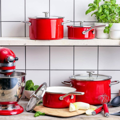 Набір посуду KitchenAid Steel Core, 8 предметів, 16/20/24 см, 1,3/3,7/6 л, червоний (CC004920-001)
