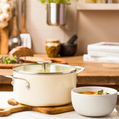 Каструля з кришкою KitchenAid АС, 20 см, 3,11 л, з керам покриттям, кремовий (CC010376-001)