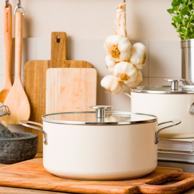 Каструля з кришкою KitchenAid АС, 20 см, 3,11 л, з керам покриттям, кремовий (CC010376-001)