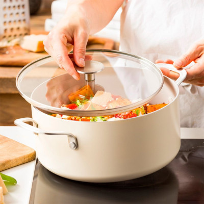 Каструля з кришкою KitchenAid АС, 24 см, 4,91 л, з керам покриттям, кремовий (CC009738-001)
