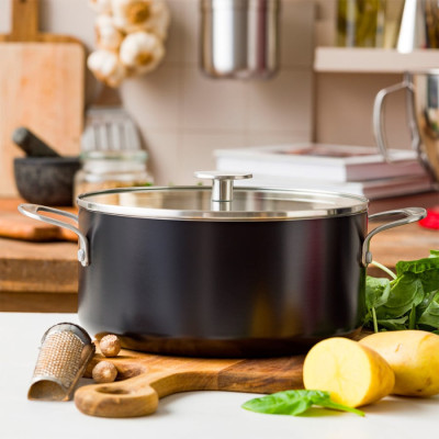 Каструля з кришкою KitchenAid АС, 24 см, 4,91 л, з керам покриттям, матовий чорний (CC010162-001)