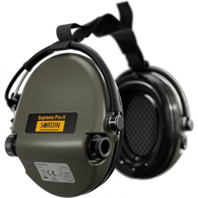 Активні навушники для стрільби Sordin Supreme Pro-X Neckband Olive із заднім тримачем під шолом