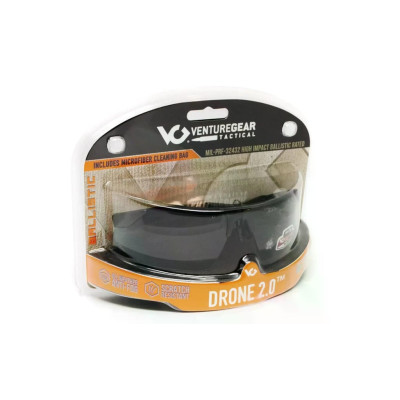 Захисні окуляри Venture Gear Tactical Drone 2.0 Black (gray) Anti-Fog, сірі в чорній оправі