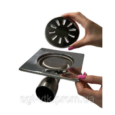 Трап з нержавіючої сталі SLIM 10*10см, вертикальний, D50