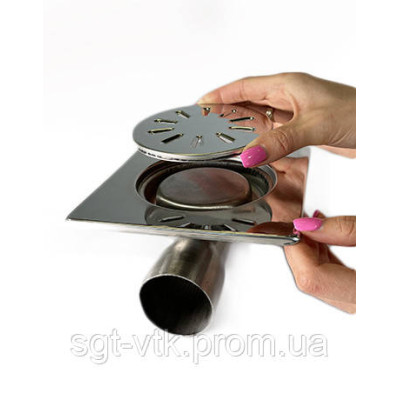 Трап з нержавіючої сталі SLIM 10*10см, вертикальний, D50