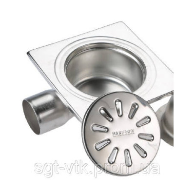 Трап з нержавіючої сталі 10*10см, горизонтальний, D50